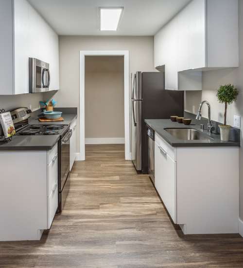 Modern kitchen at Harbor Cove Apartments in Foster City, California,