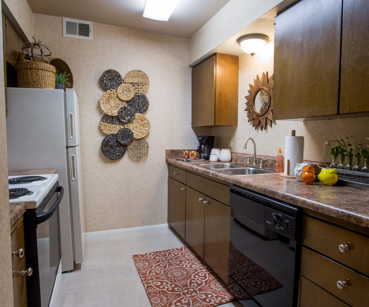 Well-lit kitchen at Barcelona Apartments in Tulsa, Oklahoma