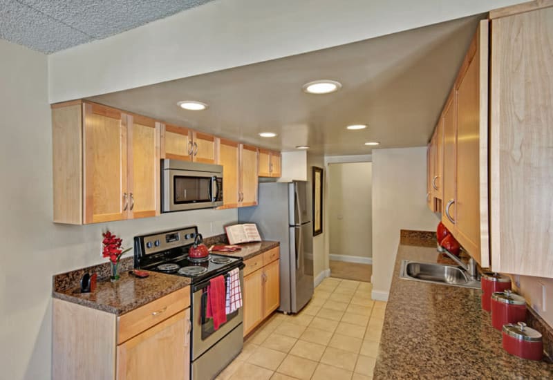 Kitchen with stainless-steel appliances at Frazer Crossing in Malvern, Pennsylvania