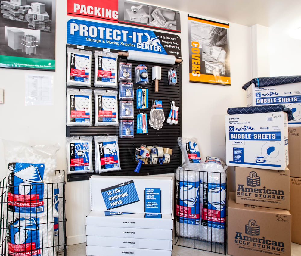 Supplies for sale at American Self Storage in Lakehurst, New Jersey