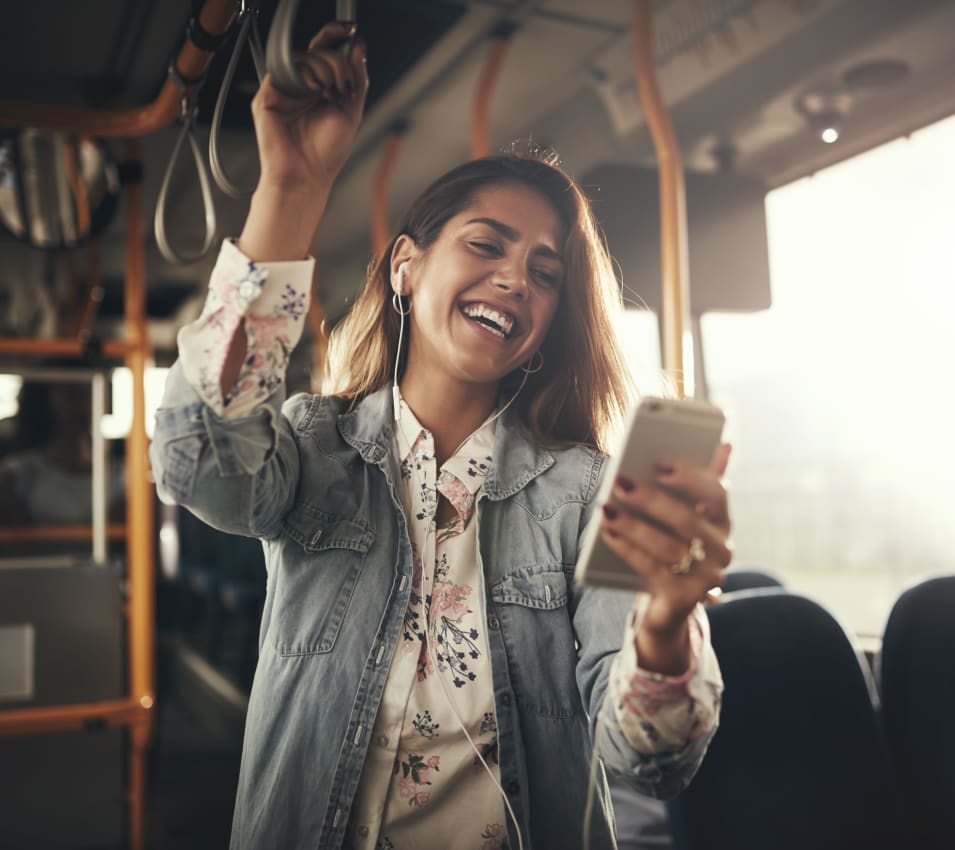 Resident student riding the bus to school from a transit stop very close to Verse Seattle in Seattle, Washington