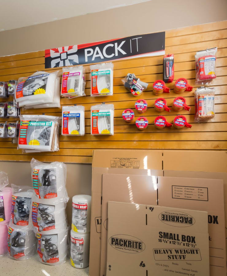 Packing supplies available in the leasing office at StorQuest Economy Self Storage in Tomball, Texas