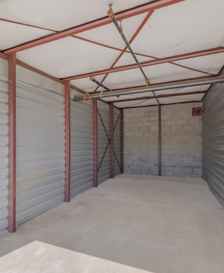 Inside a large self storage unit at StorQuest Self Storage in Stockton, California