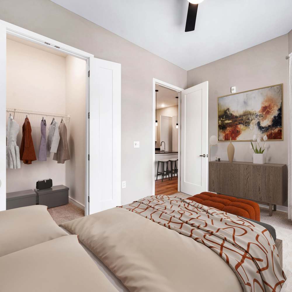 Bedroom with closet at Neo Vantage Point in Maryland Heights, Missouri
