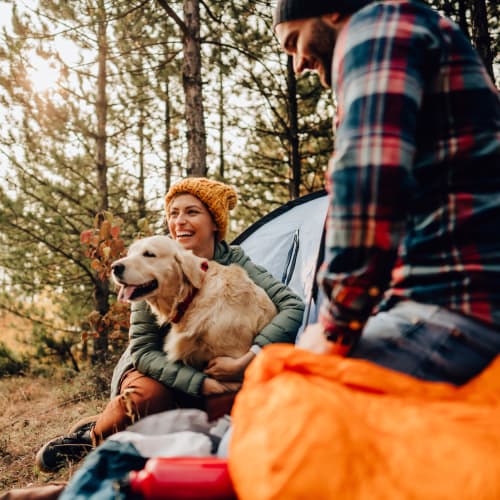 Friends at a campsite near Strata Apartments in Denver, Colorado