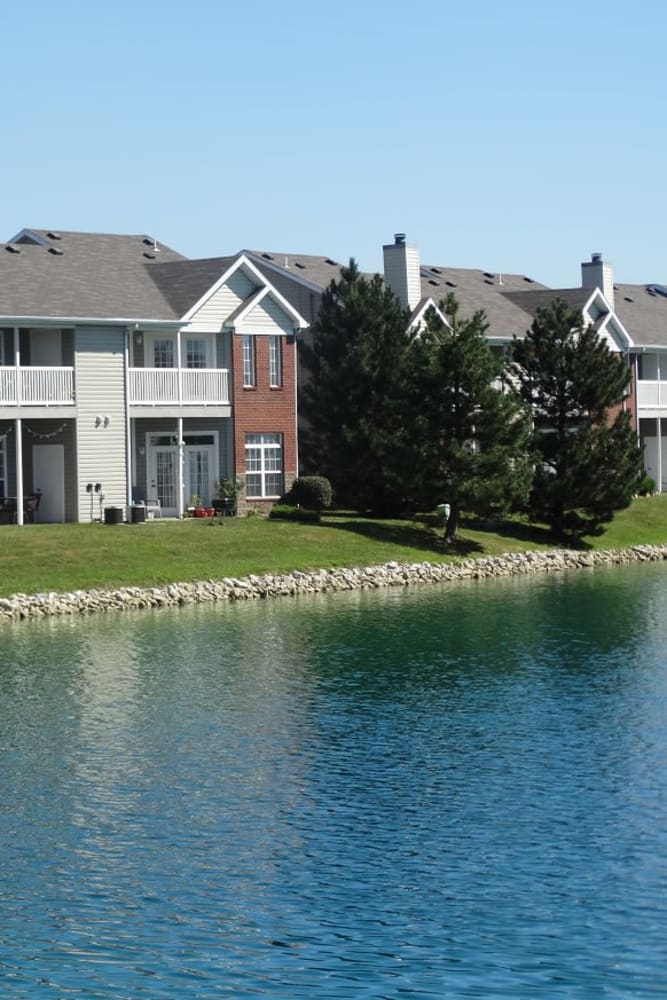 Resident lake on the out skirts of the property at Lakeshore Apartment Homes in Evansville, Indiana