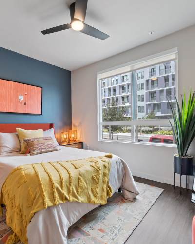 Model bedroom at Gideon Apartment Homes, Milpitas, California