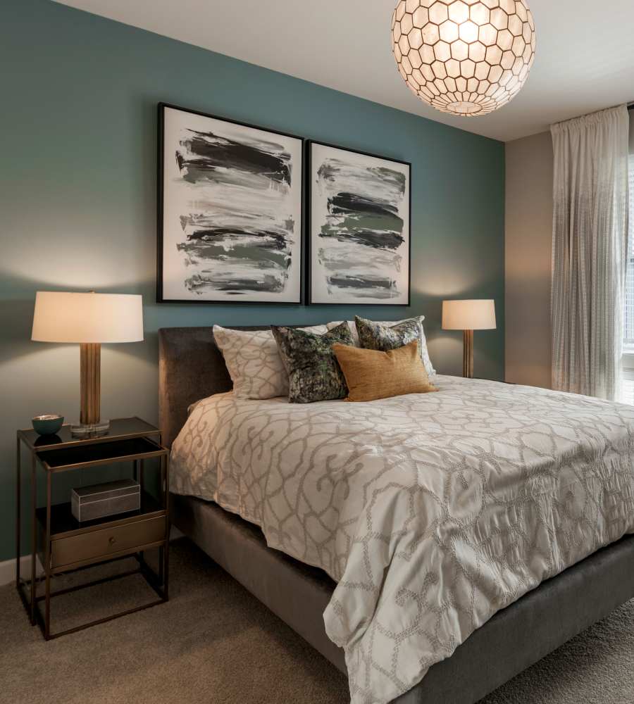 Model senior apartment bedroom at Canvas Valley Forge in King Of Prussia, Pennsylvania
