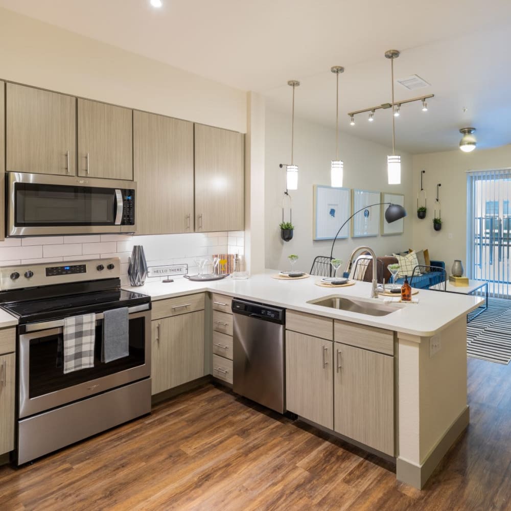 Open stylish kitchen The Alcott in Denver, Colorado