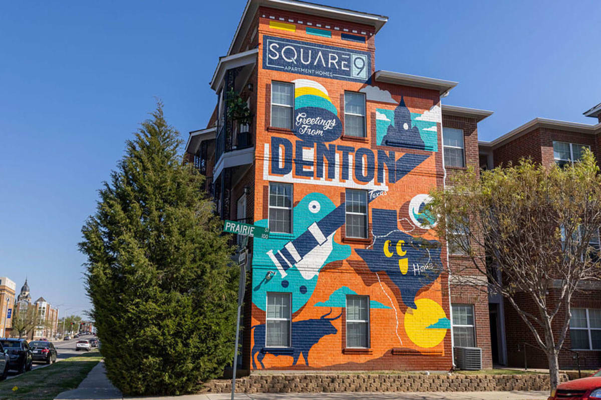 Mural a building at Square9 in Denton, Texas
