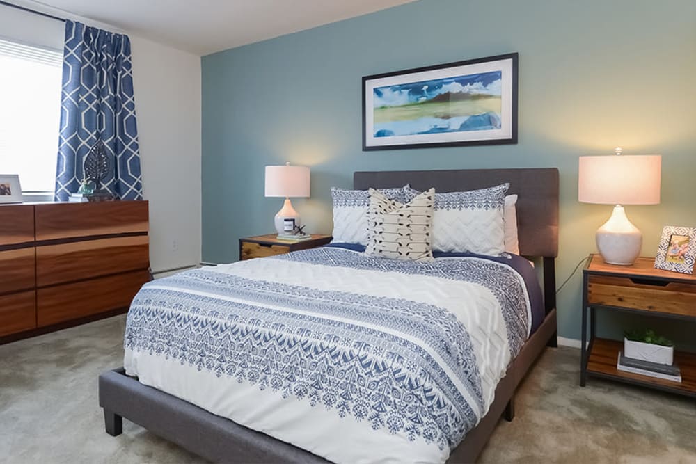 Model bedroom at Hyde Park Apartment Homes in Bellmawr, New Jersey