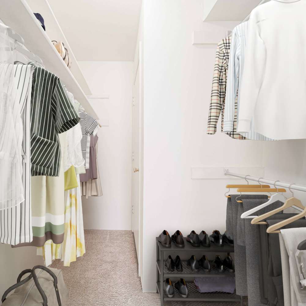 Walk-in closet at Village Green Apartments in Chesterfield, Missouri
