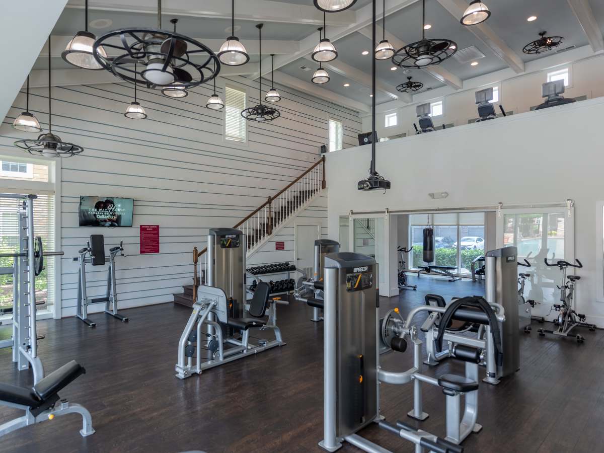 Fitness Room Featuring Strength Training Machines at Red Knot at Edinburgh in Chesapeake, Virginia.