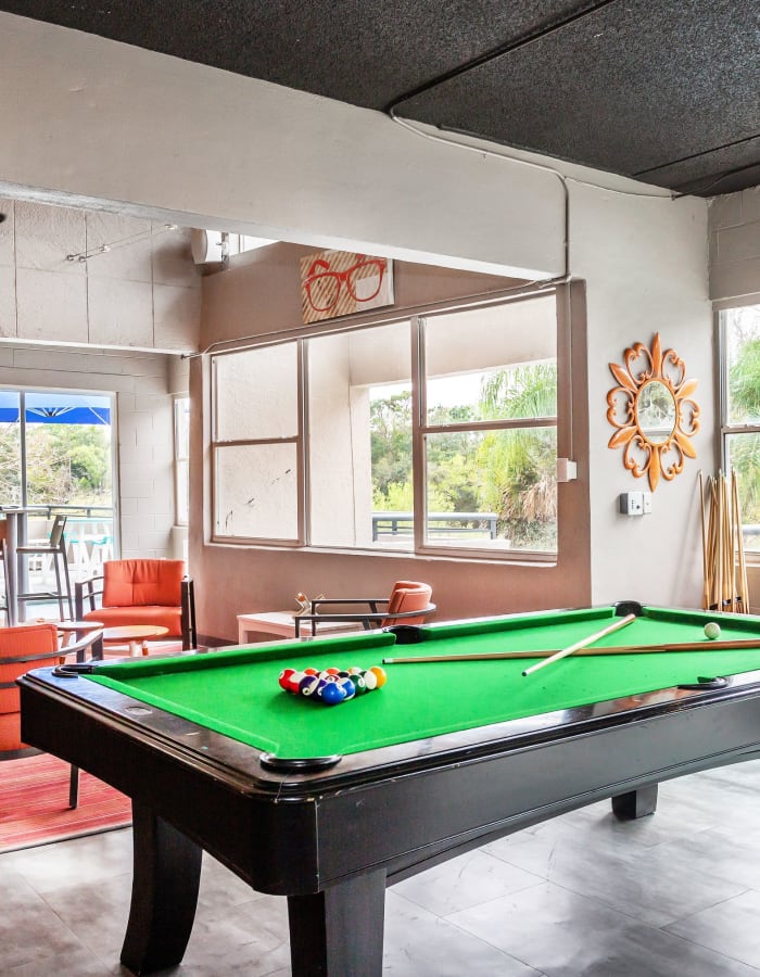 Pool table in the clubhouse at On50 in Tampa, Florida
