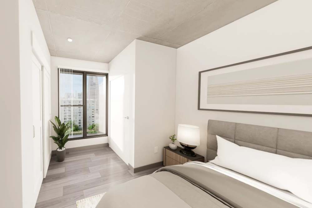 Rendering of a bedroom in a 3 bedroom apartment at Lark Landing in San Francisco, California