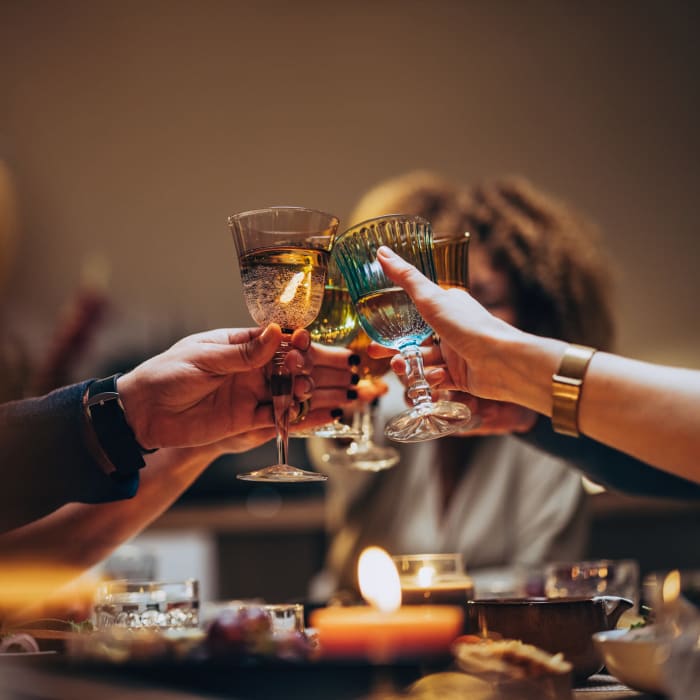 Residents raise a toast near at The Collection at American Tobacco Center, Richmond, Virginia