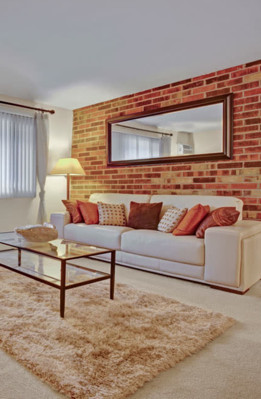 Living room of a model home at Blackhawk Apartment Homes in Elgin, Illinois