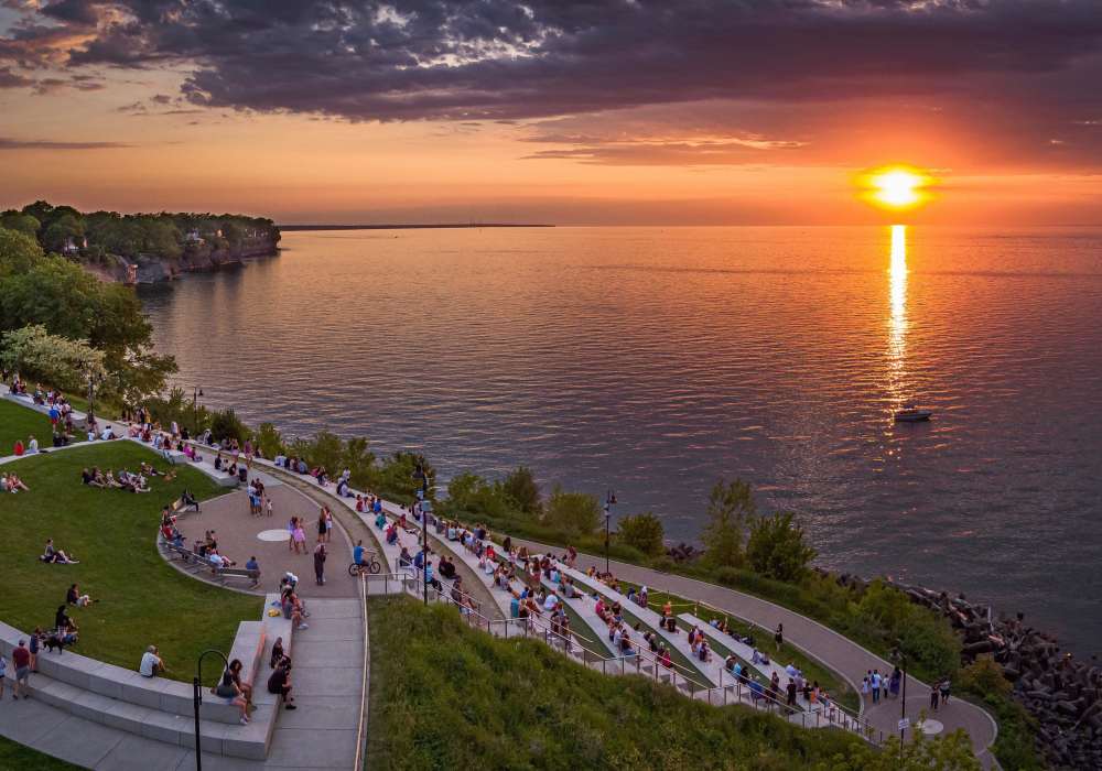 Sunset on the lake at 12000 Edgewater in Lakewood, Ohio