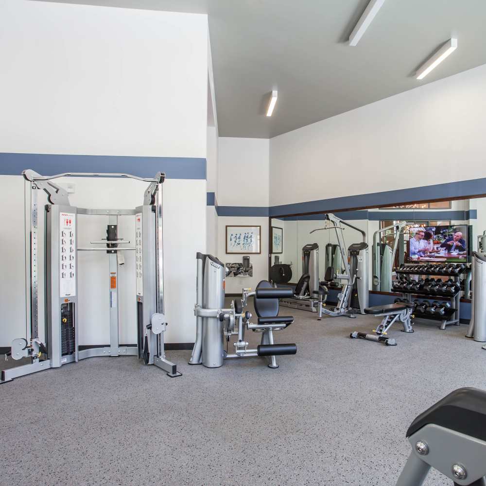 Fully-equipped fitness center at Franklin 299 in Redwood City, California