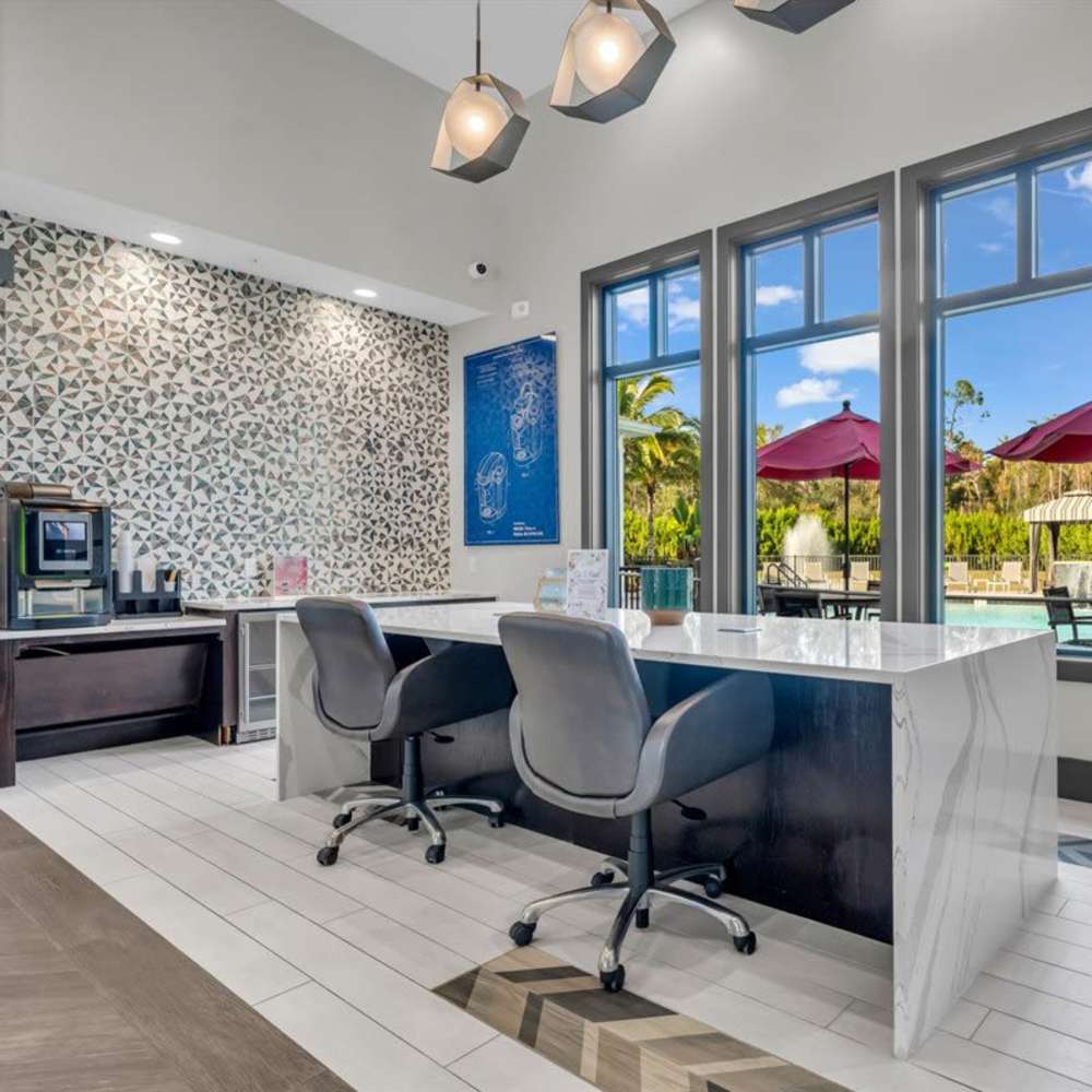 New leasing office with modern decor at 81 West Apartments in Fort Myers, Florida