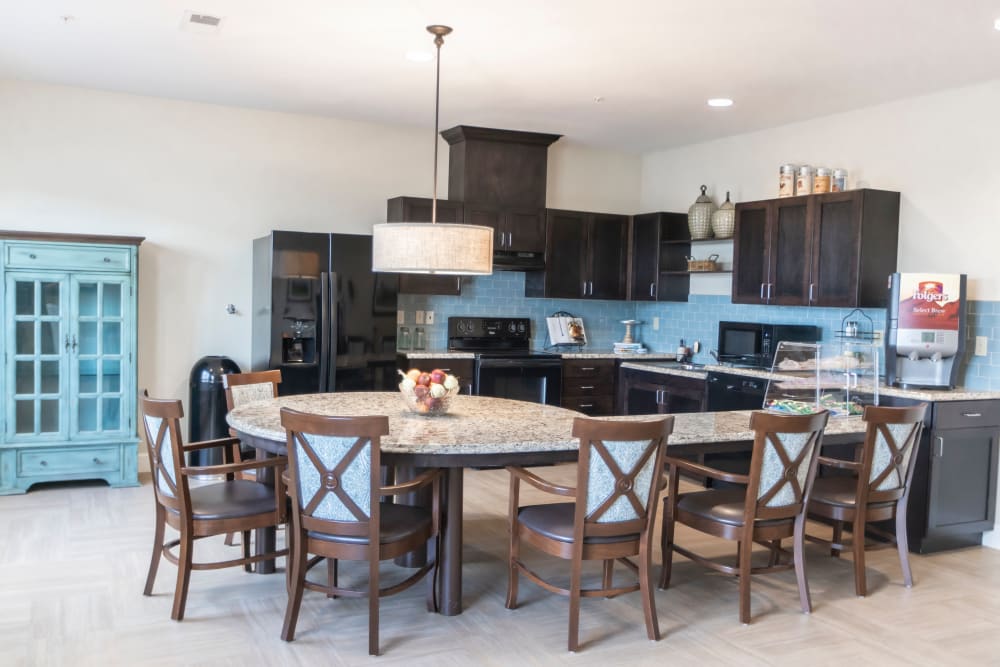 kitchen at The Wildwood Senior Living with signage in Joplin, Missouri