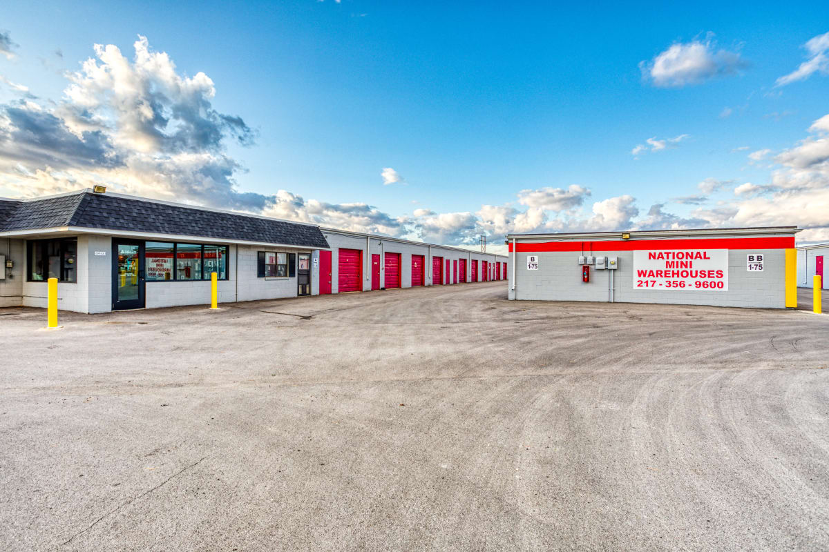 Large driveways and parking spaces at National Mini Warehouses in Urbana, Illinois