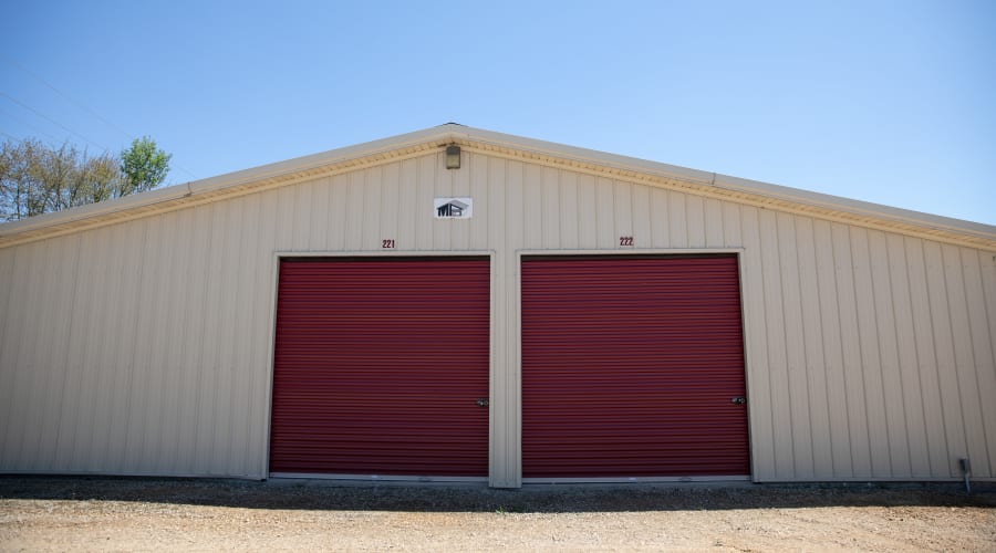 Outdoor storage units with brown doors at KO Storage in Tomah, Wisconsin