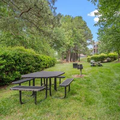 Outdoor seating area at Weston Reserve Apartments, Morrisville, North Carolina