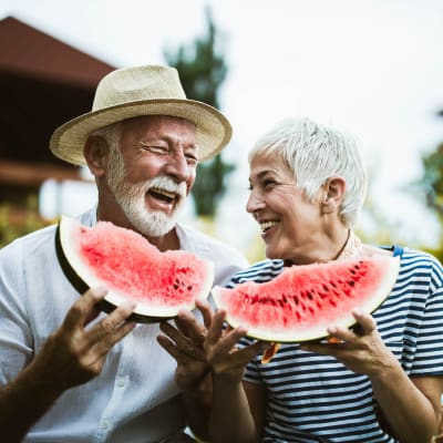 Residents enjoying some watermelon at Aurora on France in Edina, Minnesota. 