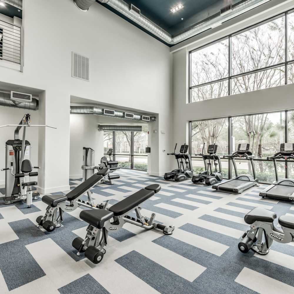 Fitness center at Briar Forest Lofts in Houston, Texas