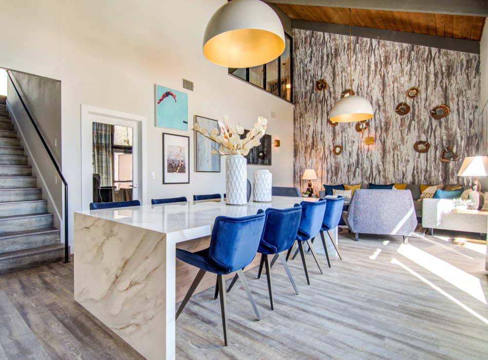 Avante garde decor in the leasing office lounge at Veranda La Mesa in La Mesa, California