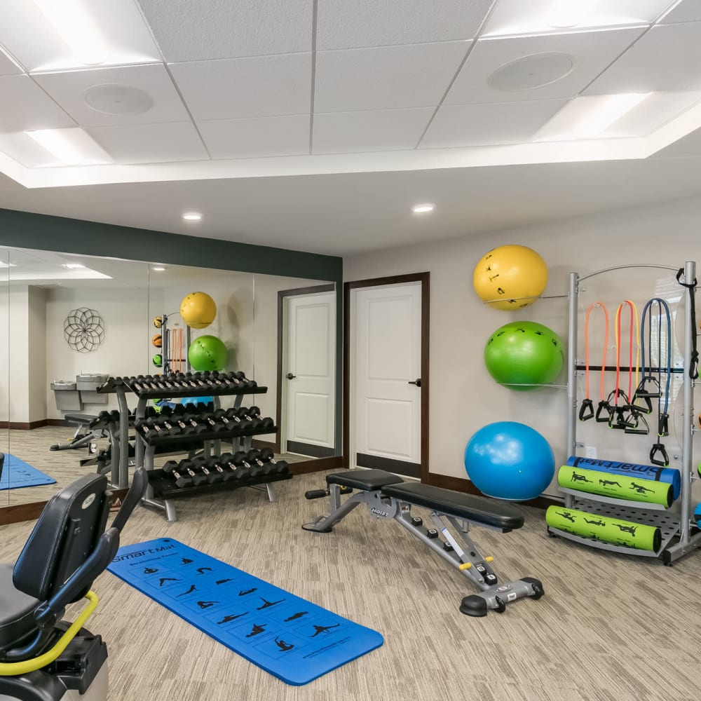 Fitness room at Applewood Pointe of Westminster in Westminster, Colorado.