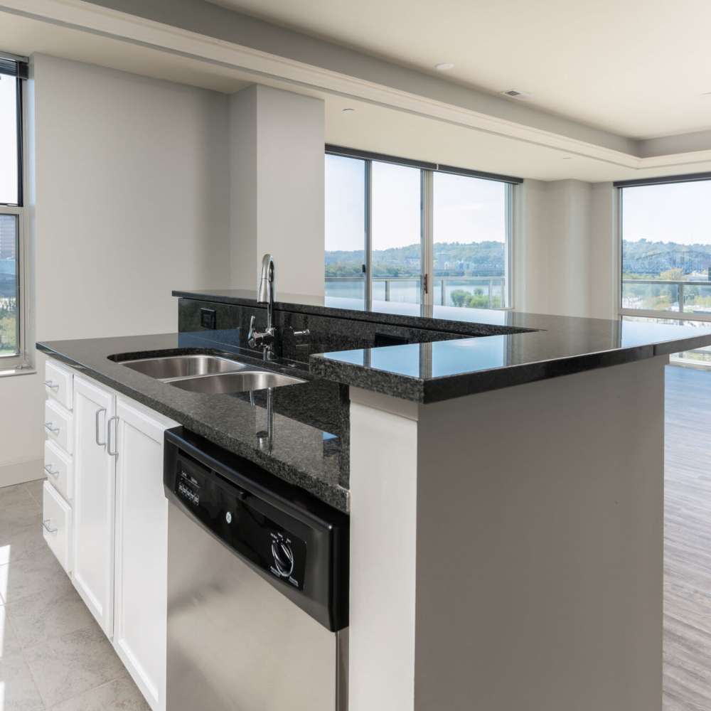 kitchen with dishwasher at Current at The Banks in Cincinnati,Ohio