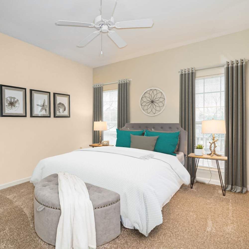 Cozy bedroom at The Boulders At Katy Trail in Saint Charles. MO