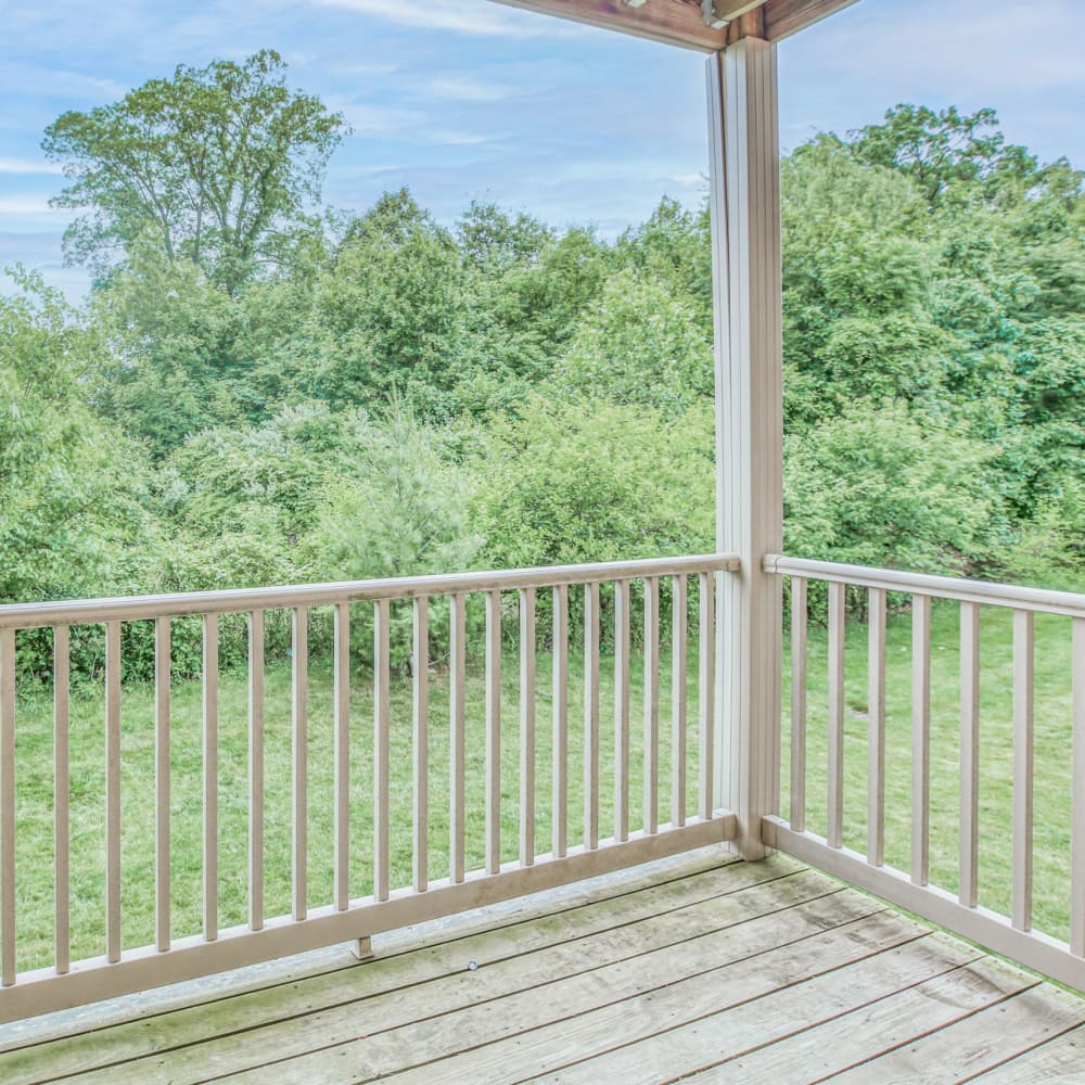 Private patio with wooded view at Oldham Oaks, La Grange, Kentucky