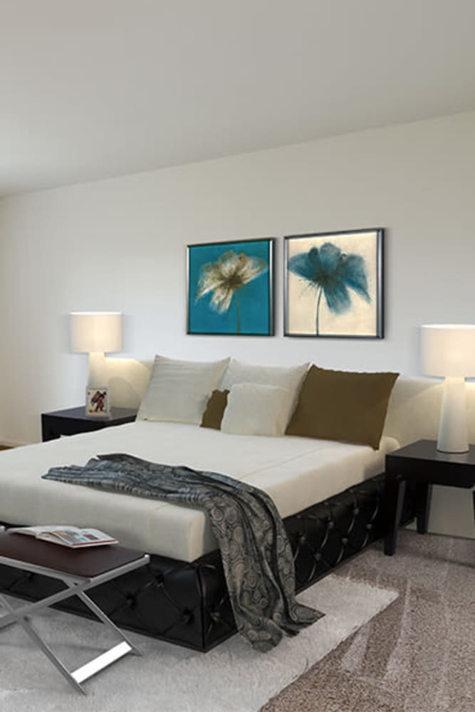 Model bedroom at Elmwood Terrace Apartments & Townhomes in Rochester, New York