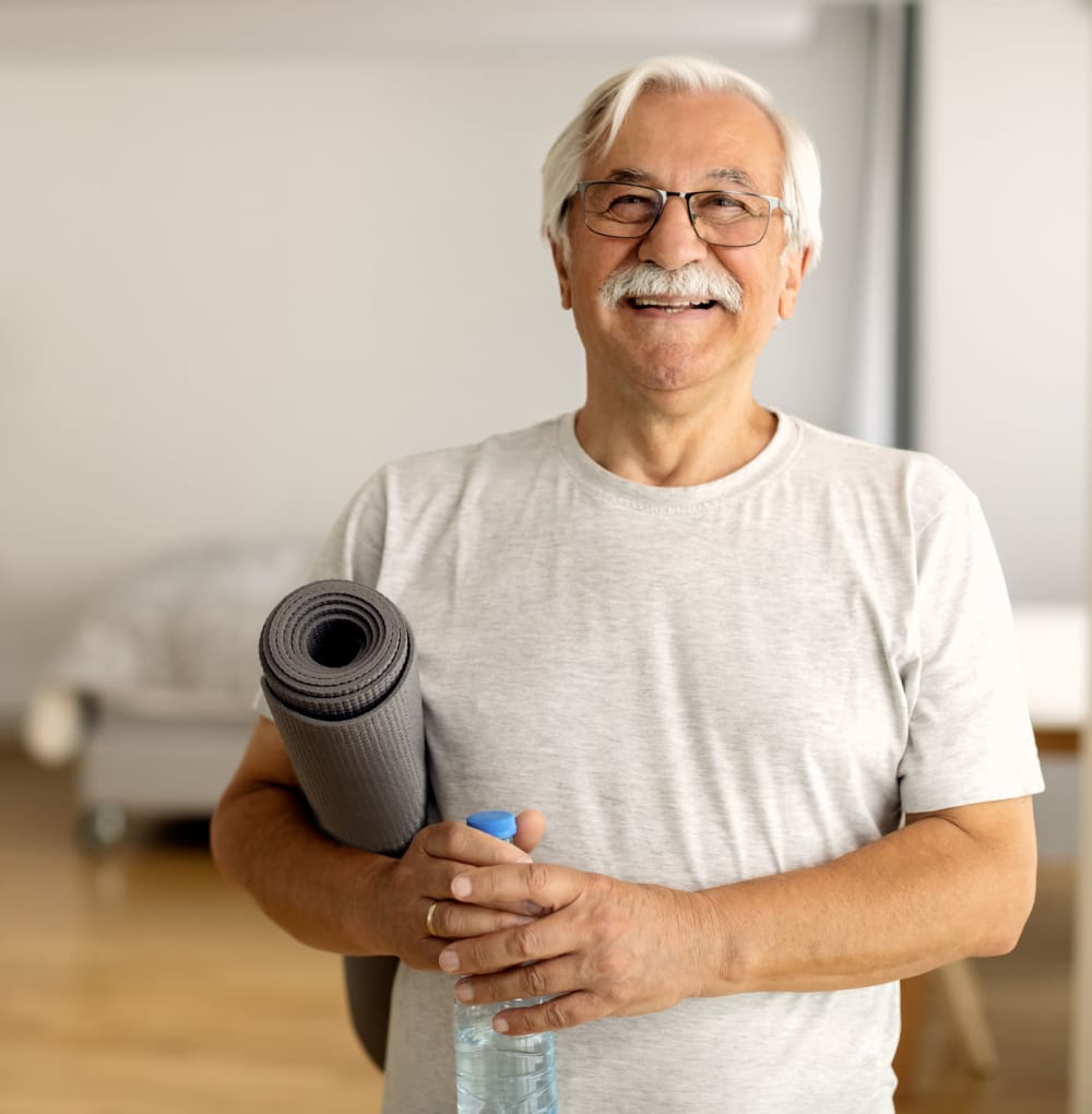 Senior resident heading to a workout at Blossom Ridge in Oakland Charter Township, Michigan