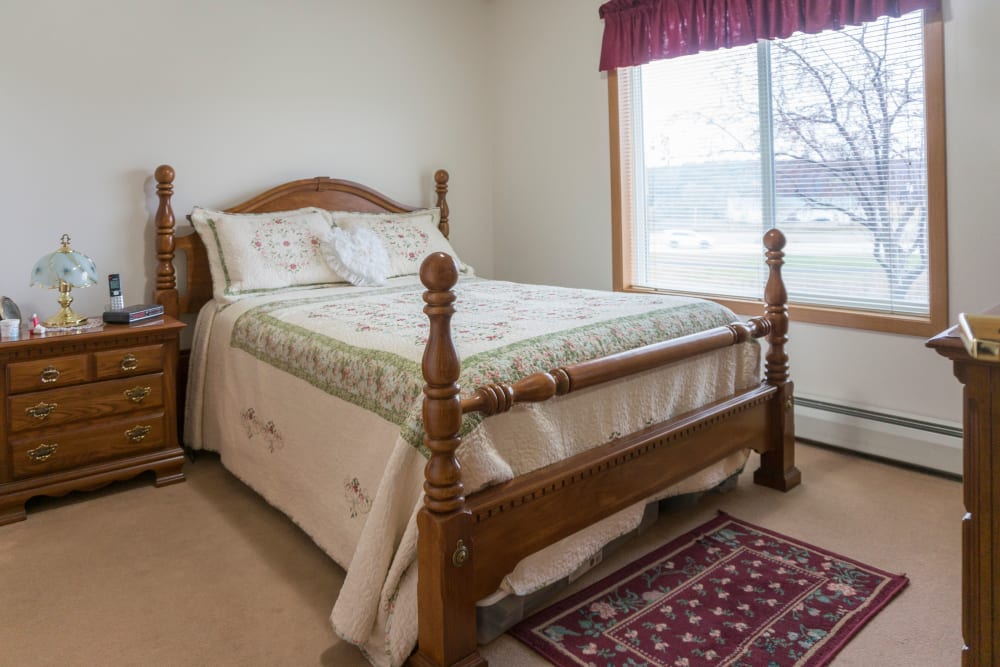Resident bedroom at Meadow Lakes Senior Living in Rochester, Minnesota.