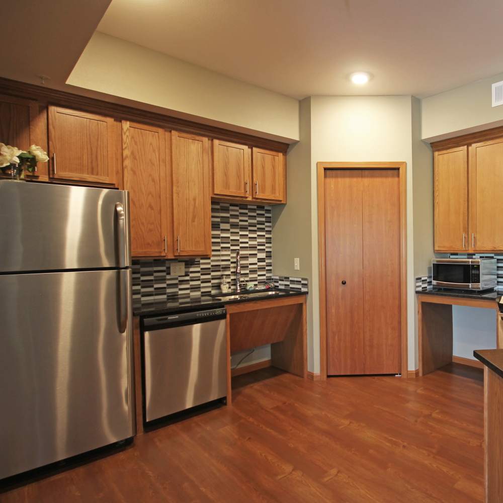 Clubhouse kitchen at Parkview East in Ramsey, Minnesota