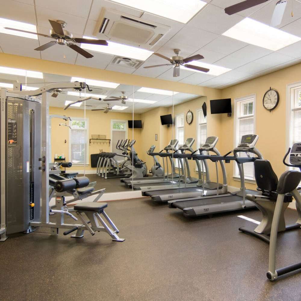 Fitness center with cardio equipment at Waverly Place in Louisa, Virginia