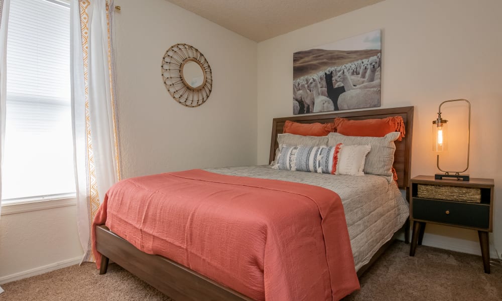 Spacious and clean model bathroom at Aspen Park Apartments in Wichita, Kansas