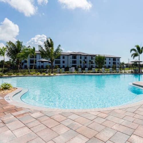 The resort-style swimming pool at Channelside in Fort Myers, Florida