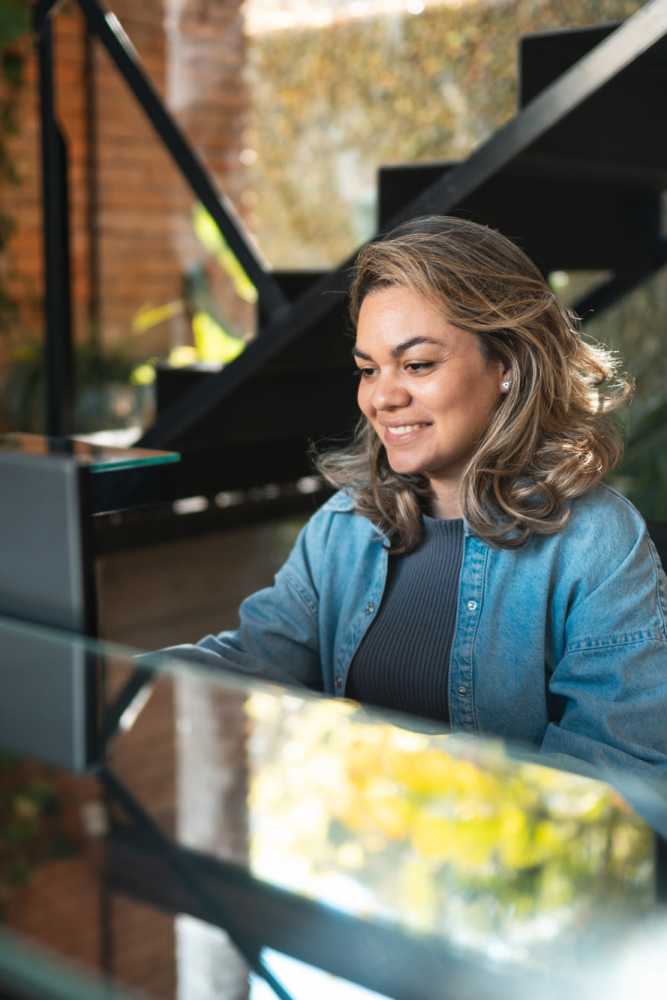 Resident using on-site portal at Grandview Garden Apartments in Florissant, Missouri