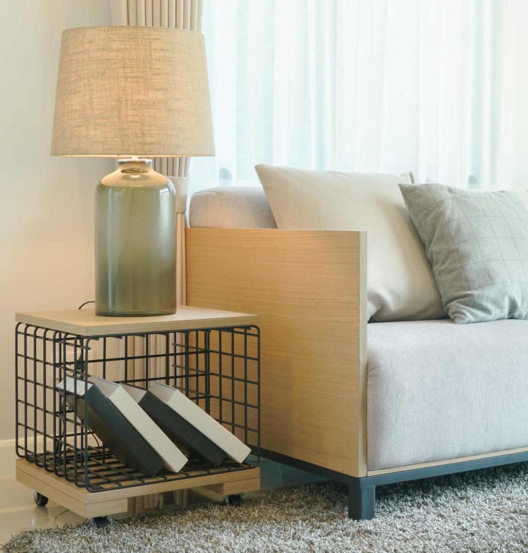 Model living room at Carrington Apartments in Fremont, California