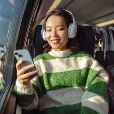 Resident travelling via train near Kensington Crossings in Houston, Texas