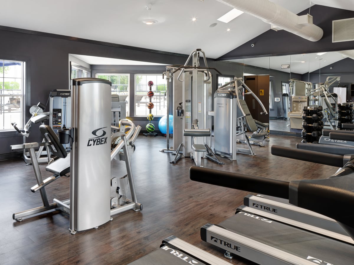 Well-equipped onsite fitness center at The Gramercy in Manhattan, Kansas