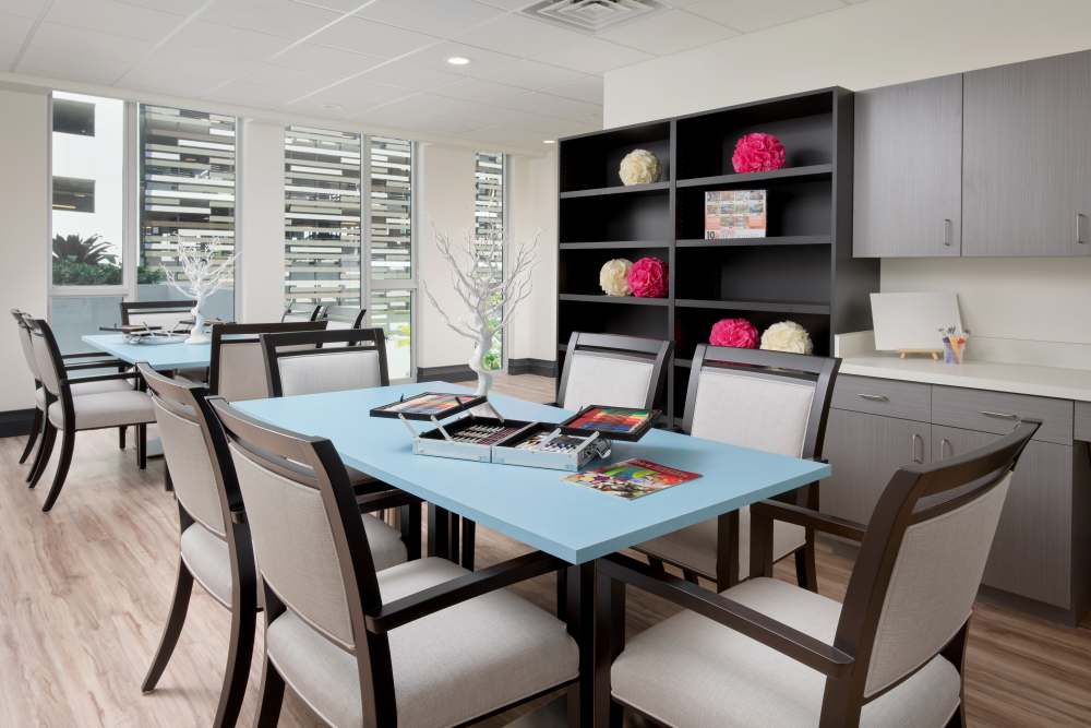 Tables and chairs for activates at The Barclay at ParkSquare in Aventura, Florida