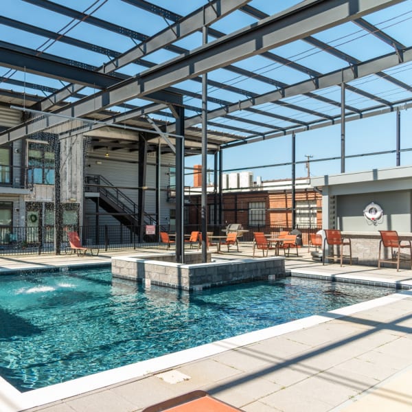 Outdoor courtyard with pool at Scott's Edge, Richmond, Virginia