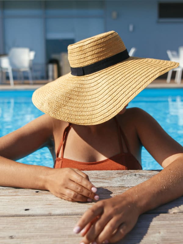 A resident enjoys the pool at The Brookstone, Acworth, Georgia