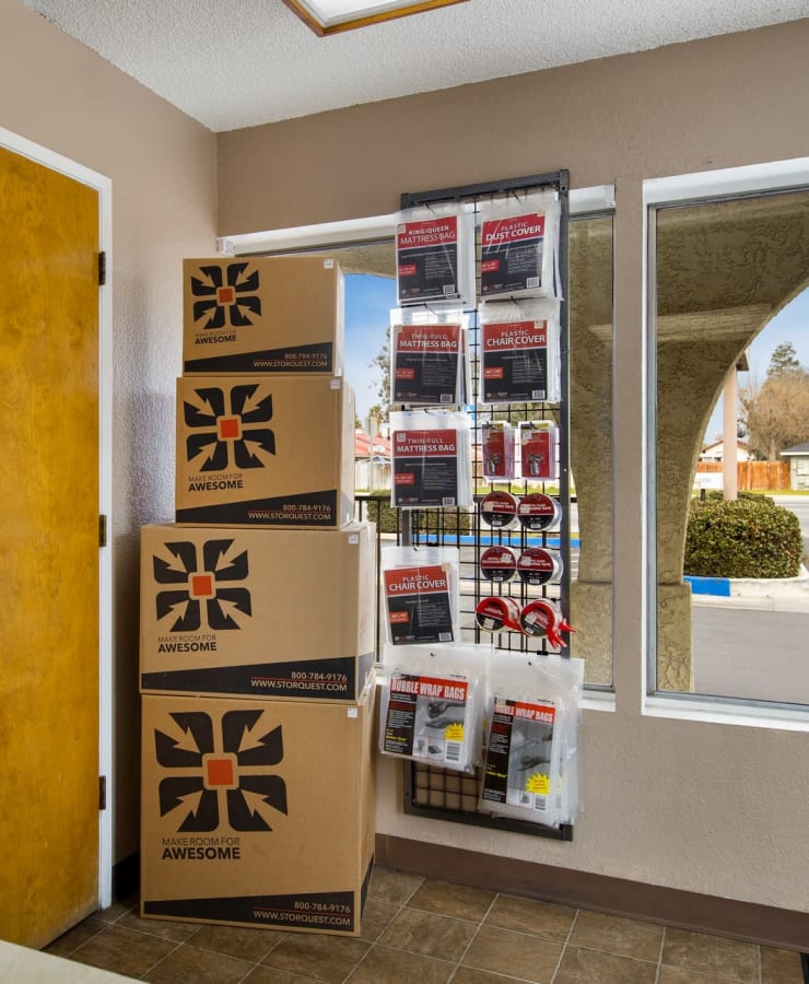 Packing supplies available in the leasing office at StorQuest Self Storage in Bakersfield, California